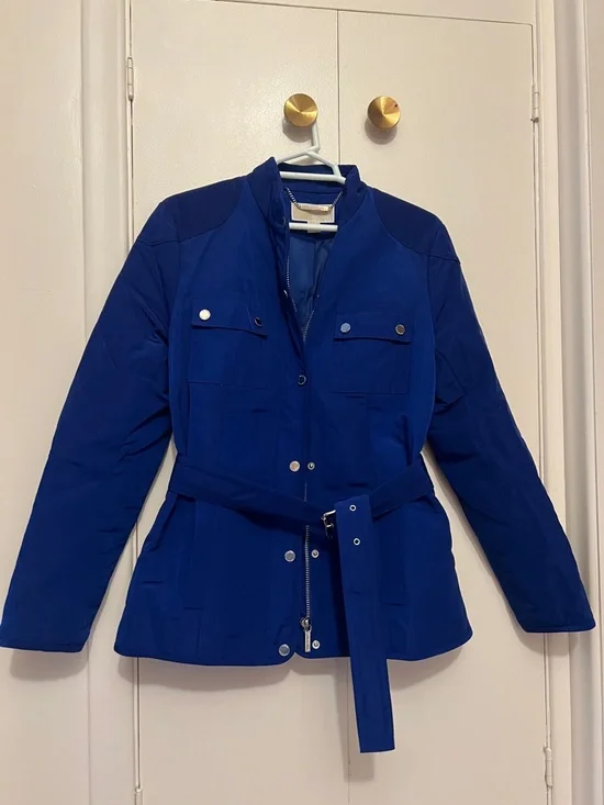 Michael Kors Women's Belted Utility Jacket in Royal Blue - Picture 1 of 3